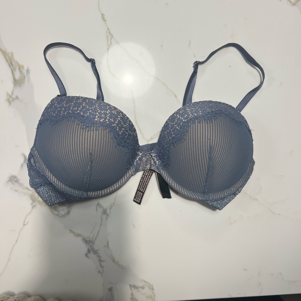 Victoria’s Secret Bombshell Lace Trimmed Bra in Dusty Blue 36 B